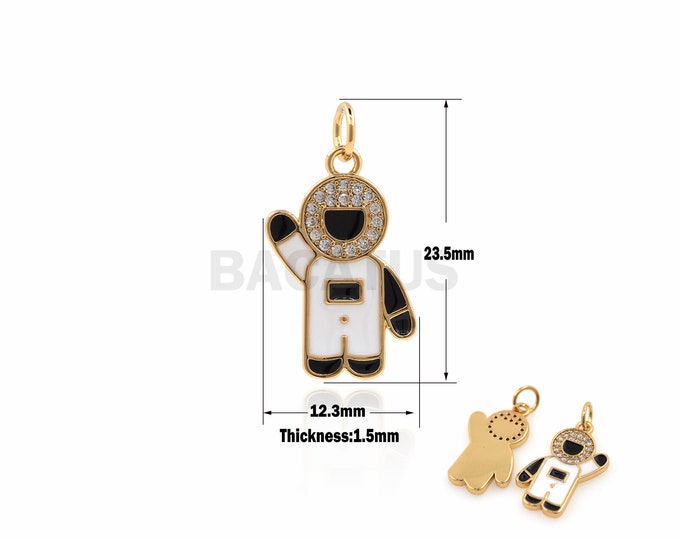 1PCS Astronaut Pendant Space Pendant Outer Space Charm DIY Jewelry Making Enamel Charm Cubic Zirconia 18K Gold Filling 23.5x12.3x1.5mm