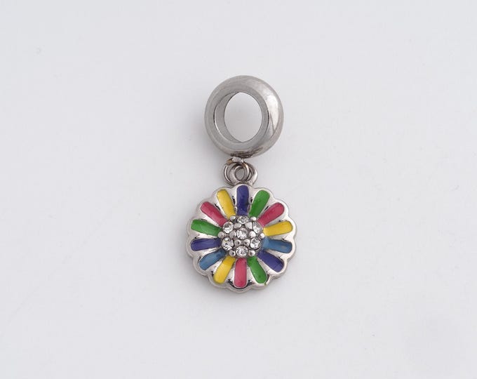 Stainless Steel Daisy Pendant,Flower Charms,Enamel Daisy Charm Bracelet Necklace for DIY Jewelry Making Supply,25x11.6x2.5mm