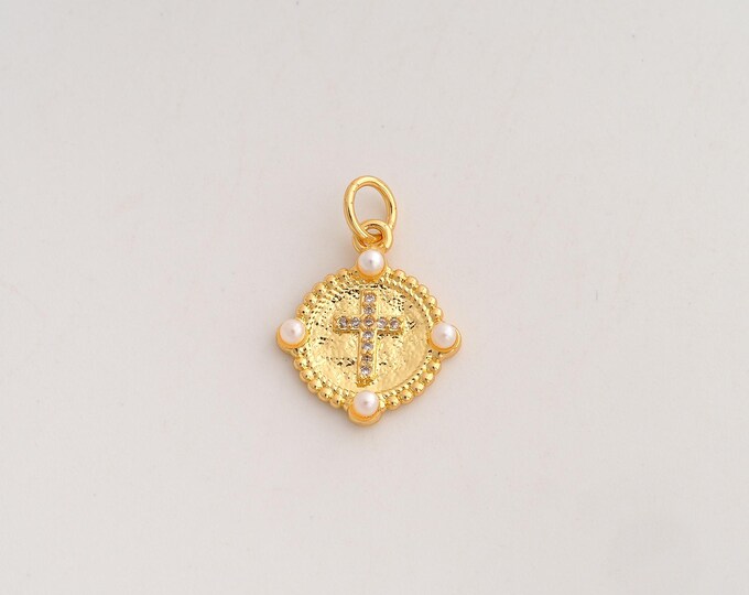 18K Gold Filled Cross Charm,Dainty Religious Pendant,CZ Christian Pendant ,DIY Jewelry Supplies,19x13.3x3mm