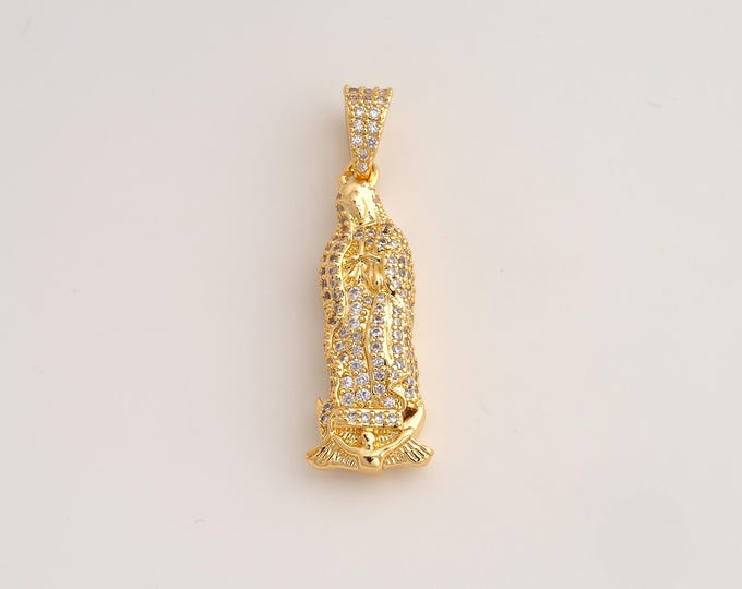 18K Gold Filled Virgin Mary Charm,Dainty Religious Pendant,CZ Catholic Pendant ,DIY Jewelry Supplies,40.5x13x6.8mm