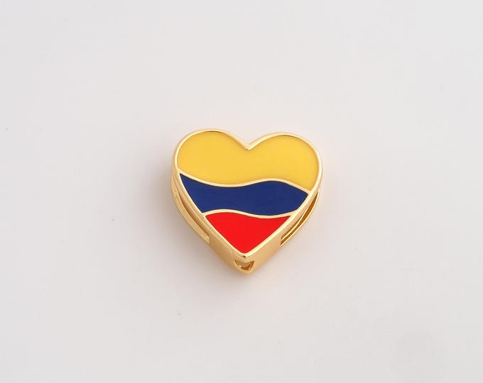 Gold Enamel Heart Flag Beads, 18K Gold Filld Colombia Flag Beads,for Jewelry Making Supplies,18x18x4.4mm