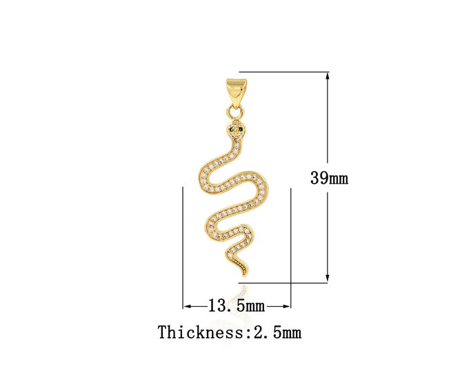 18K Gold Filled Snake Pendant,Gold Dainty CZ Snake Charms,Snake Charm Bracelet Necklace for DIY Jewelry Making Supply