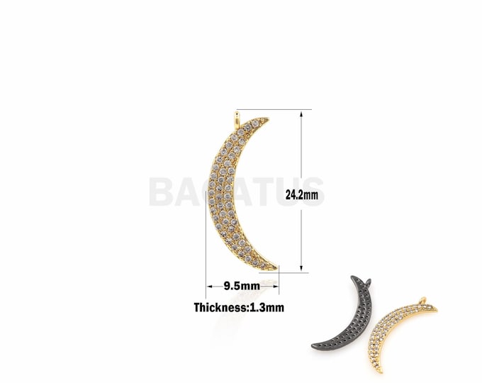 1PCS Micro Pave Moon Charms, Moon charm, celestial charm,Moon Pendant, Cubic Zirconia Moon 24.2x9.5x1.3mm