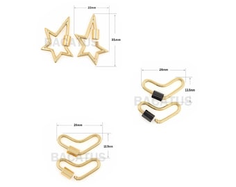 1pcs  Gold-plated star love button, carabiner, screw connector button charm, gold interlocking button