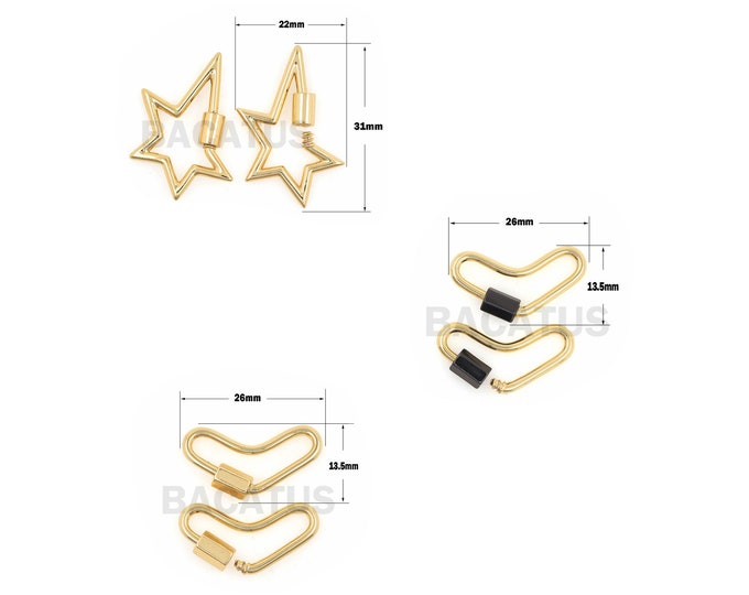 1pcs  Gold-plated star love button, carabiner, screw connector button charm, gold interlocking button