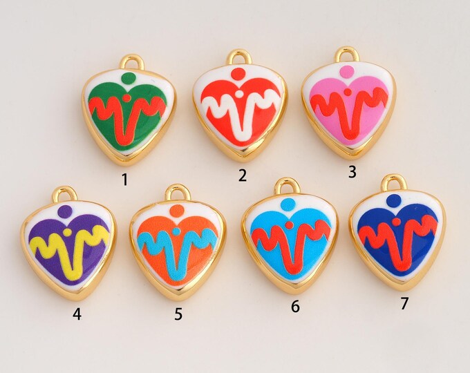 18K Gold Filled Heart Pendant,Enamel Love Charms,Heart Charm DIY Jewelry Making Supply,20.7x17x6mm