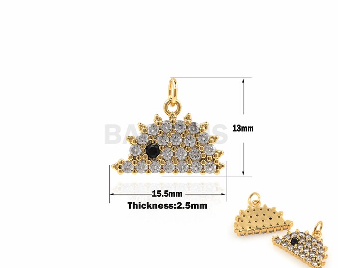 1PCS Micro-Pave 18K Gold Filled Small Hedgehog Pendant Animal Jewelry Suitable for Bracelet Necklace Jewelry Products CZ Charm 13x15.5x2.5mm