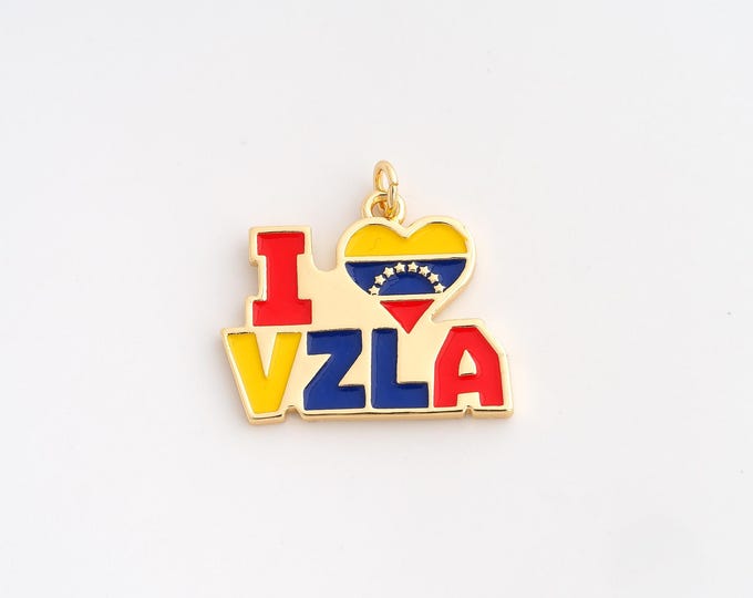 18K Gold Filled I Love VZLA Charm,Dainty Enamel Venezuela Flag Pendant,Heart Flag Pendant ,DIY Jewelry Supplies,23.7x24.2x2mm