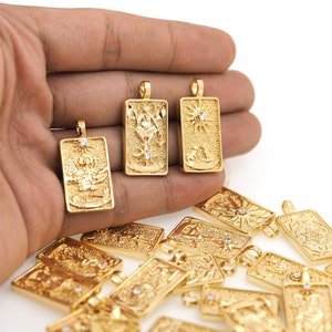 Ciondolo tarocchi riempito in oro 18 carati, ciondolo tarocchi, ciondolo a forma di cuore, ciondolo sole, collana tarocchi, adatto per la creazione di gioielli, 29x15x3 mm.