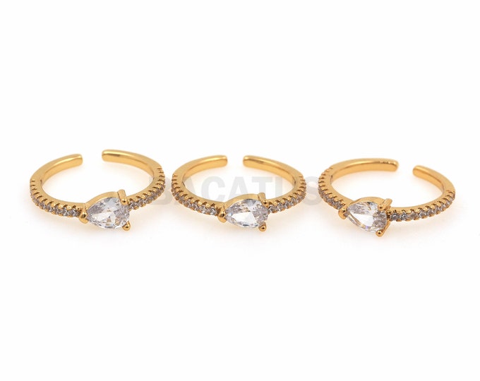 18K Gold Filled Engagement Ring, Fake Diamond Ring, Micropave CZ Adjustable Ring, Gold Open Ring, Thin Ring, A Gift For Her