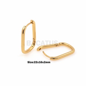 1 par de aretes rectangulares, aretes criollos, aretes rectangulares en forma de U, aretes dorados chapados en oro de 18 quilates, aretes brillantes.