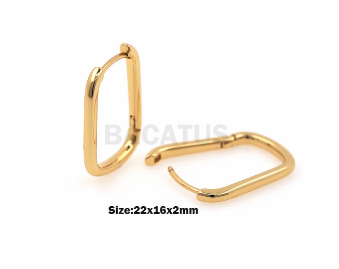 1pair Rectangular Earrings Rectangular Earrings Creole Earrings Rectangular Disk Gold U-shaped Earrings 18K Gold Filled Glossy Earrings