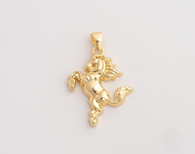 18K Gold Filled Horse Charm, Animal Pendant,Horse Necklace Charm, DIY Jewelry Supplies, 33x21.7x3.5mm