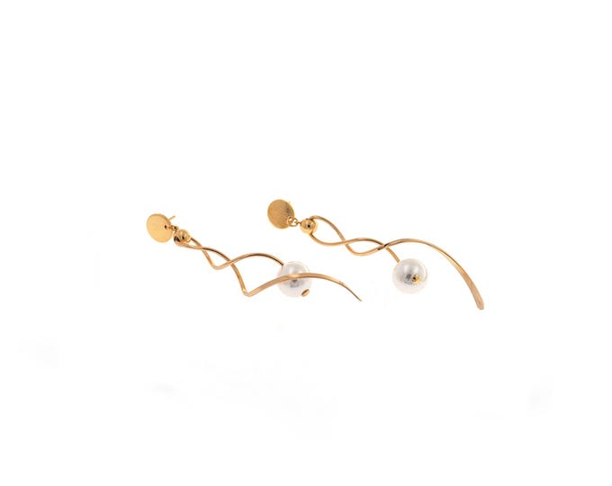 Pearl Earrings,Tassel Earrings, Boho Earrings, 18K Gold Filled Leaf Earrings, Statement Earrings, Bar Earrings,Gift for Her,83.5x19.5x11.5mm