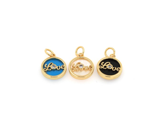 18K Gold Filled LOVE Pendant,Gold Dainty Round  Charms,Simple Pendant Bracelet Necklace for DIY Jewelry Making Supply