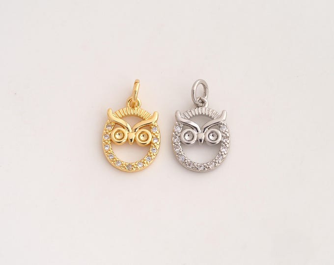 18K Gold Filled Owl Charm,Dainty Flying Pendant,CZ Animal Pendant ,DIY Jewelry Supplies,18x10.4x2mm