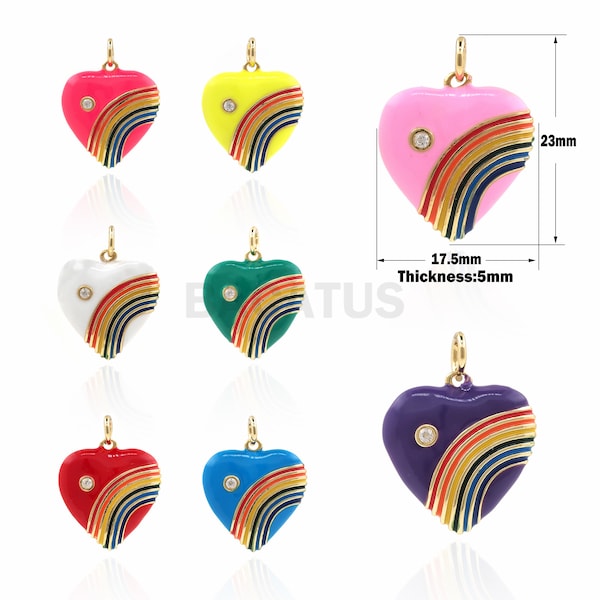 1PCS Love Heart Enamel Pendant Rainbow Charm Micro-inlaid Zircon Enamel Charm Heart-shaped Necklace Jewelry DIY Jewelry Making 23x17.5x5mm