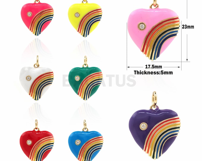 1PCS Love Heart Enamel Pendant Rainbow Charm Micro-inlaid Zircon Enamel Charm Heart-shaped Necklace Jewelry DIY Jewelry Making 23x17.5x5mm