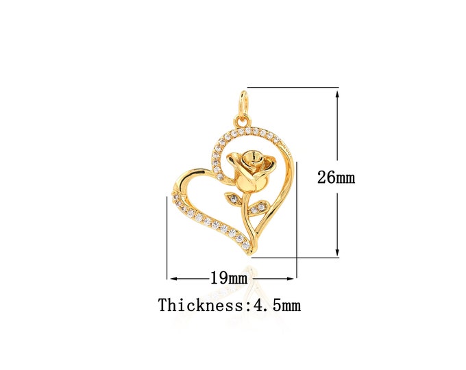 18K Gold Filled Heart Pendant,Gold Dainty Flower Charms,Heart Charm Bracelet Necklace for DIY Jewelry Making Supply