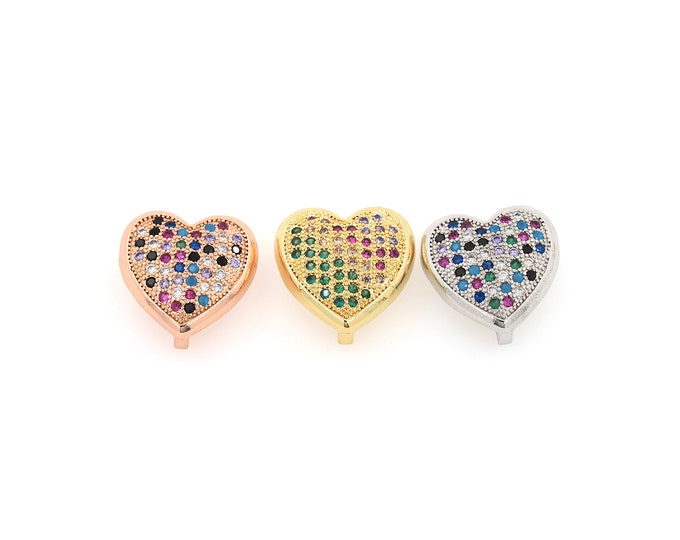 18K Gold Filled Heart Beads,Gold CZ Heart Beads,Heart Beads DIY Gold Jewelry Making Supply
