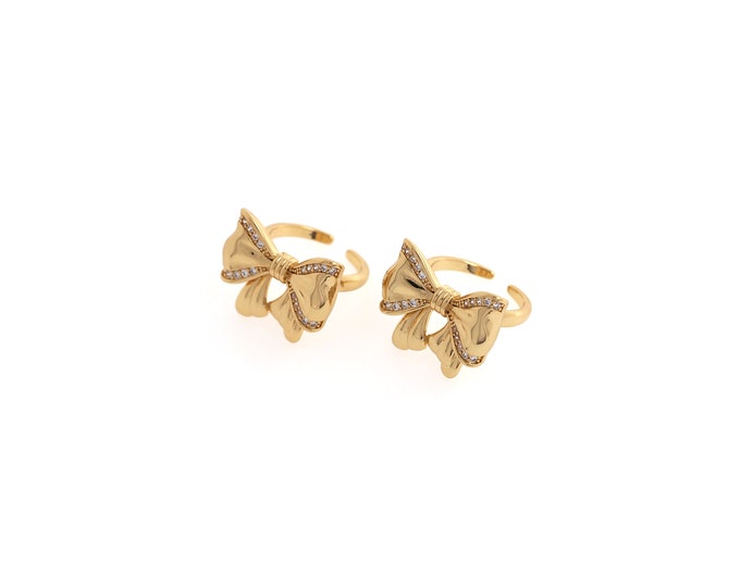 18K Gold Filled Bow Ring,Micropavé CZ BowRing,Dainty Opening Ring,Minimalist Ring,Adjustable Ring