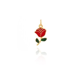 Rose Pendant,Plant Pendant,18K Gold Filled Rose Necklace,Minimalist Pendant,Enamel Charms,DIY Jewelry Supplies,20.5x10x2mm