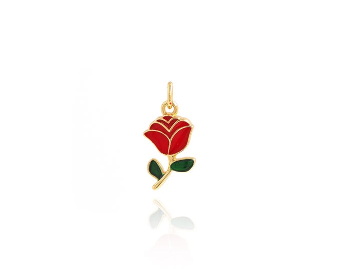 Rose Pendant,Plant Pendant,18K Gold Filled Rose Necklace,Minimalist Pendant,Enamel Charms,DIY Jewelry Supplies,20.5x10x2mm