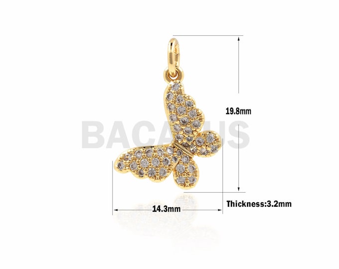 1PCS Micro-pave Butterfly Pendant, Cubic Butterfly Necklace, Butterfly Charm, Animal Pendant 19.8×14.3×3.2mm