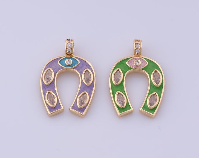 CZ Evil Eye Pendant,18K Gold Filled U Necklace, Enamel Devil Eye Pendant, DIY jewelry Making Accessories,26x17.6x2.5mm