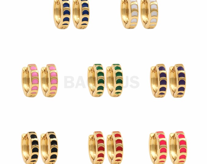 1Pair Enamel Earrings Hoop Shaped Gold Filled One-Click Ear Hoop Rainbow Color Earrings Ladies Fashion Jewelry Neon Earrings 13x14x3.5mm