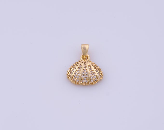 Shell Pendant,18K Gold Filled Oyster Necklace, Micropavé CZ Shell Pendant, DIY jewelry Making Accessories,16.5x13.3x3.5mm