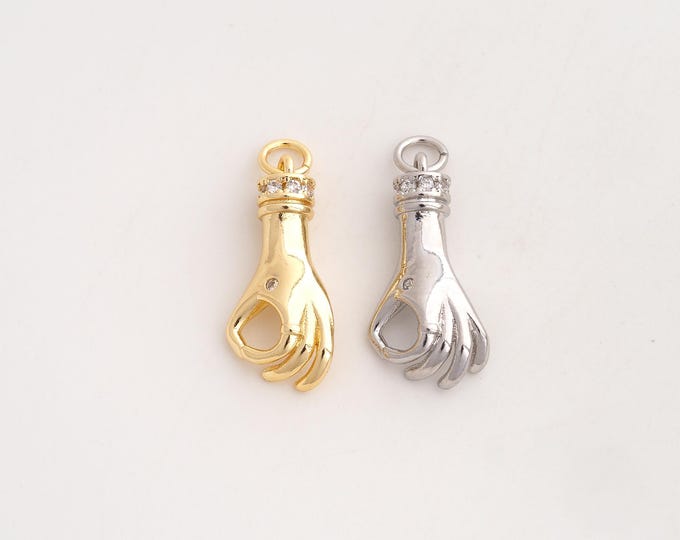 18K Gold Filled Okay Sign Hand Charm,Dainty Okay Gesture Pendant,CZ Gesture Pendant ,DIY Jewelry Supplies,25x9.7x5.2mm