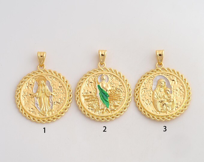 18K Gold Filled Virgin Mary Charm,Dainty Enamel Religious Pendant,Saint Jude Pendant ,DIY Jewelry Supplies,53x40x4mm