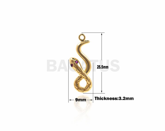 Cubic Zirconia Snake Gold Pendant,CZ Micro Pave Bracelet Charm,Micro Pave Snake Shape Pendant Charms 25.5*9*3.2 mm 1PCS