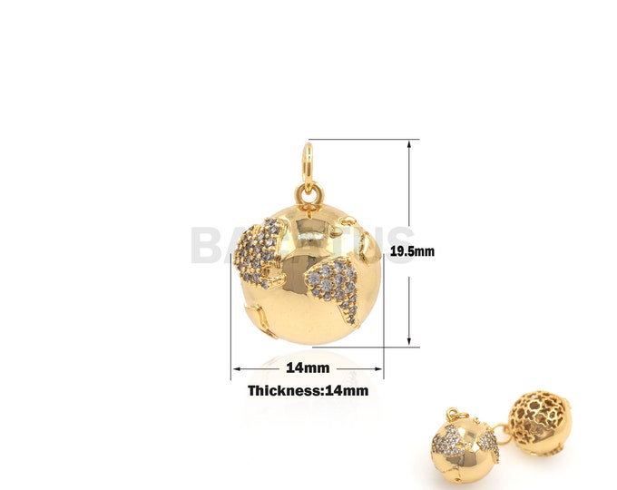 1PCS 18K Ball Pendant, Ball Pendant, DIY Jewelry Making, Suitable For Bracelets, Necklaces, Bead Bags, Supplies, And World Map 19.5x14x14mm