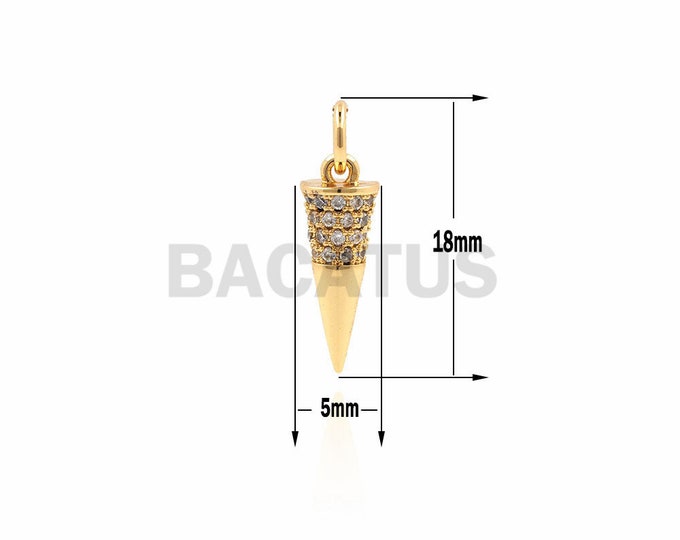 1pcs CZ Brass Bullet Pendant,Gold Spike Necklace,Minimalist Jewelry 18x5mm
