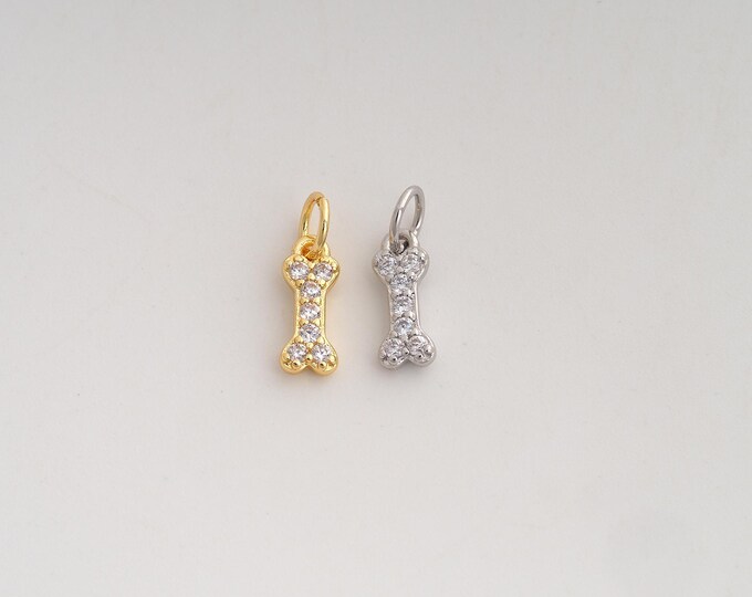 18K Gold Filled Bone Charm,Dainty Bone Pendant,CZ Bone Pendant ,DIY Jewelry Supplies,14x4x2.2mm