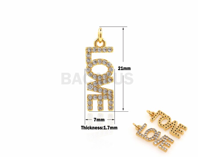 1PCS Word pendant LOVE jewelry letter charm is suitable for bracelets, necklaces, jewelry making supplies Cubic Zirconia 18K 21x7x1.7mm
