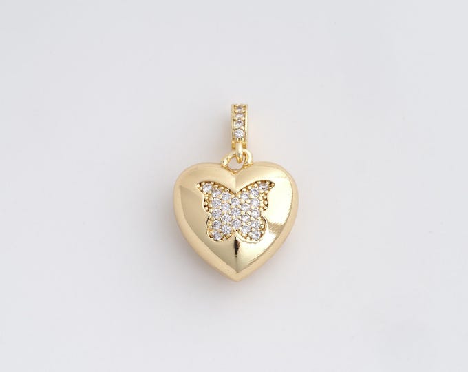 Gold Butterfly Necklace  Heart Pendant 18K Gold Filled Butterfly Necklace DIY Jewelry Supplies 25x16.4x8.3mm