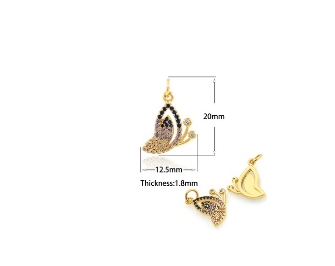 1PCS Micro-Pave Color Zircon Butterfly Pendant DIY Bracelet Necklace Making Supplies Accessories Insect Charm Jewelry Supply 12.5x20x1.8mm