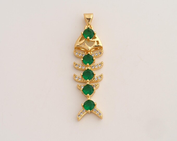 18K Gold Filled Fishbone Charm,Dainty Fishbone Pendant,CZ Fishbone Pendant ,DIY Jewelry Supplies,44.5x12.4x5.5mm