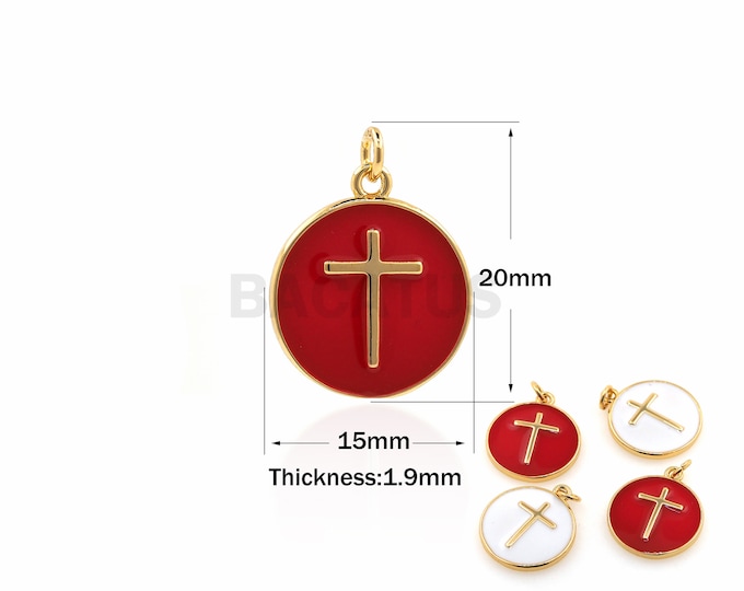 1pcs, Round Enamel Pendant, Cross Necklace, 18K Gold Filled Religious Pendant, Christian Jewelry, DIY Jewelry Accessories 20x15x1.9mm