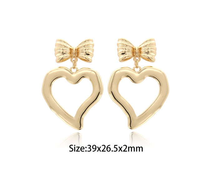 1 pair 18K Gold Filled Bow Stud Earrings,Gold Dainty Bow Stud Earring,Simple Stud Earrings,Gift for Her,39x26.5x2mm