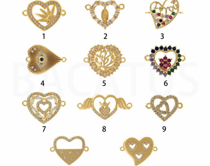 18K Gold Filled Heart Connector,Gold Dainty CZ Heart Connector,Heart Connector Bracelet Necklace for DIY Jewelry Making Supply