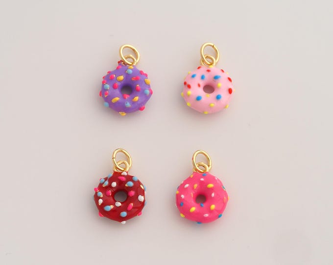 18K Gold Filled Donut Charm,Dainty Enamel Dessert Pendant,Donut Pendant ,DIY Jewelry Supplies,17.3x11.5x4mm