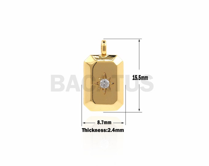 1PCS Mini Rectangular Polaris Pendant, Star Charm, 18K Gold-Plated Brass Medallion Necklace,Jewelry Making Supplies 15.5×8.7×2.4mm