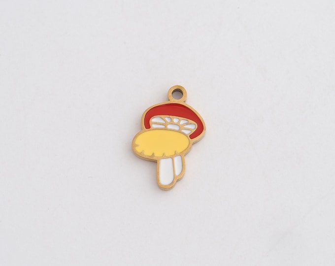 Stainless Steel Mushroom Pendant,Enamel Charms,Fungi Charm Bracelet Necklace for DIY Jewelry Making Supply,15x10x1.3mm