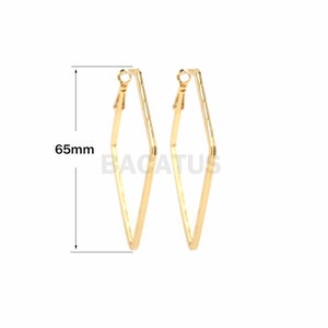 1Pair Rhombus Big Ear Hoop Hexagonal Hoop, 18k Gold-Plated Huge Rhombus Hoop Earrings, Special Geometric Hoop Earrings 65x42mm