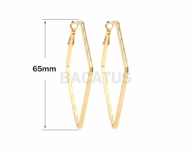 1Pair Rhombus Big Ear Hoop Hexagonal Hoop, 18k Gold-Plated Huge Rhombus Hoop Earrings, Special Geometric Hoop Earrings 65x42mm