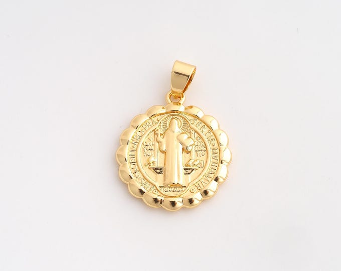 18K Gold Filled Jesus Charm,Dainty Religious Pendant,Saint Benedict Pendant ,DIY Jewelry Supplies,29.5x21.7x2.7mm